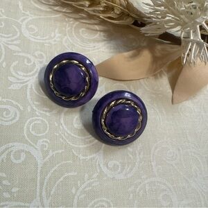 Vintage Plastic Purple Gold Tone Round Circle Earrings